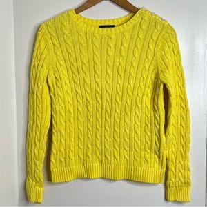 Lands’ End Cable Knit Sweater Size Medium Petite Yellow Cotton Spring Vibrant